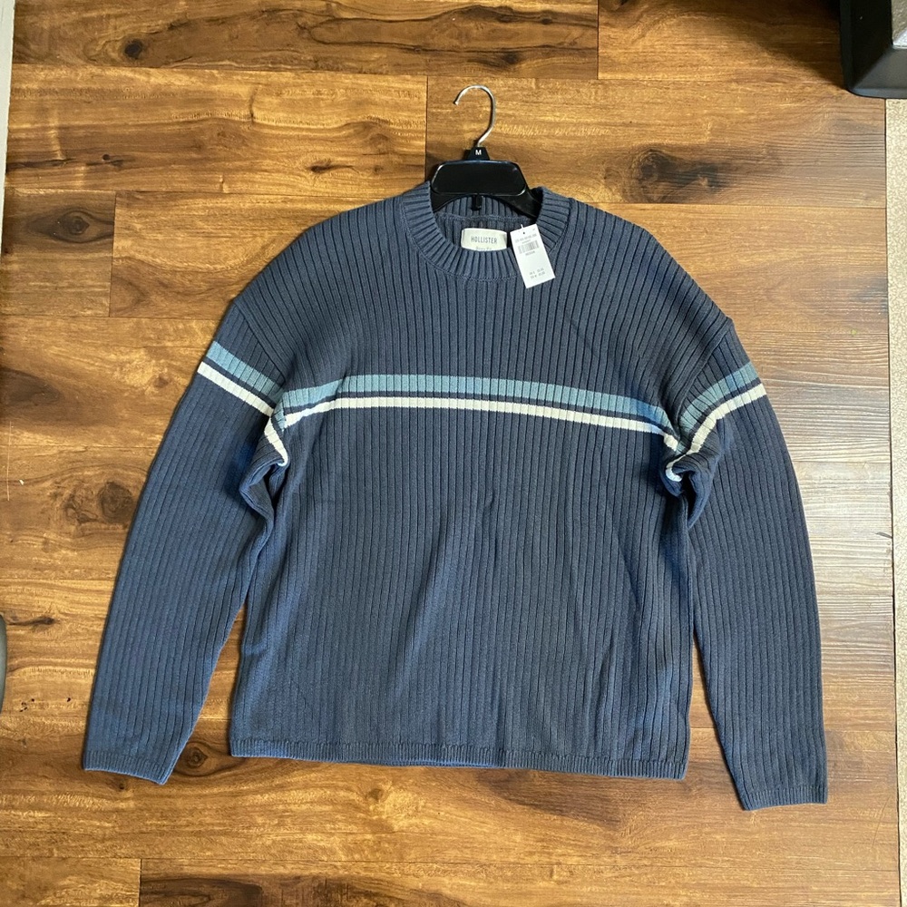 Hollister Navy Crewneck Sweater with Stripes